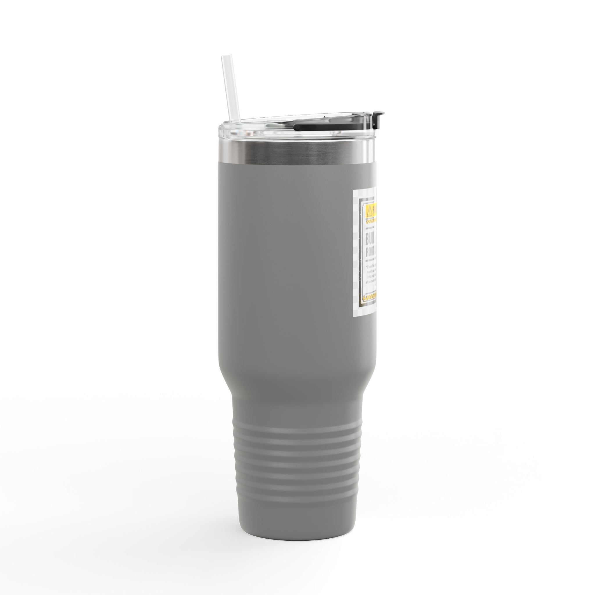 40oz Insulated Travel Mug — "Built Different" Construction Warning Graphic