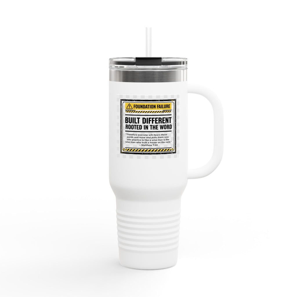 40oz Insulated Travel Mug — "Built Different" Construction Warning Graphic