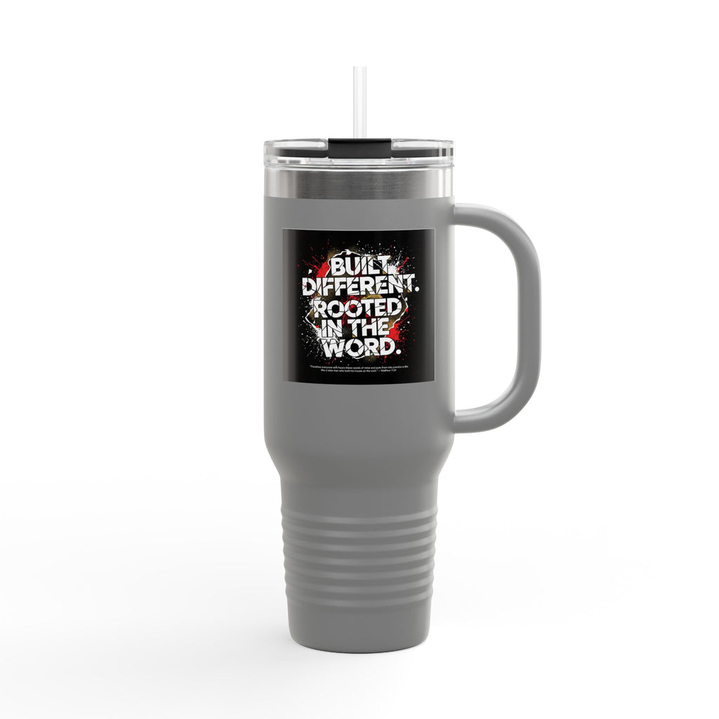 40oz Insulated Travel Mug — "Built Different. Rooted in the Word." Inspirational Stainless Tumbler