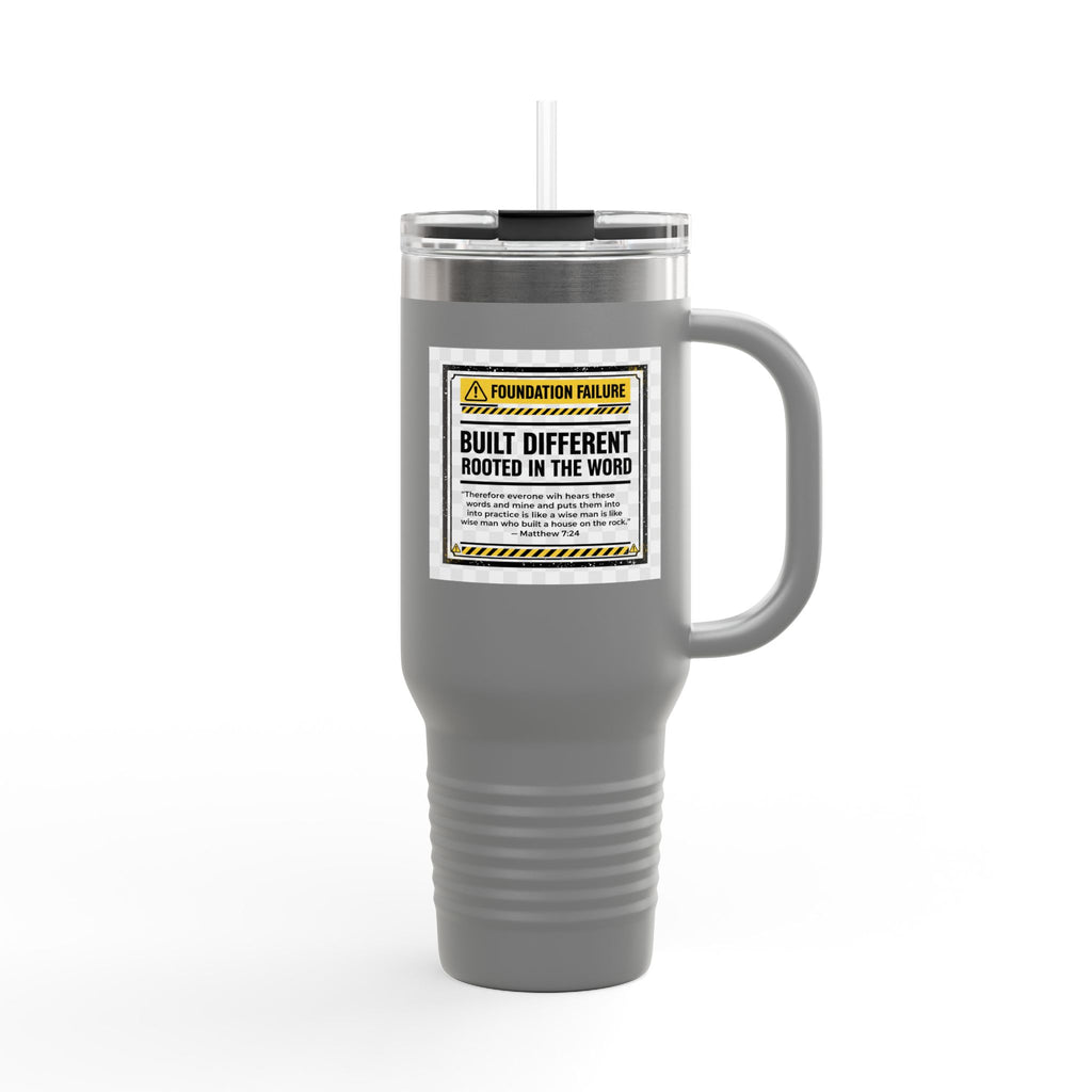 40oz Insulated Travel Mug — "Built Different" Construction Warning Graphic