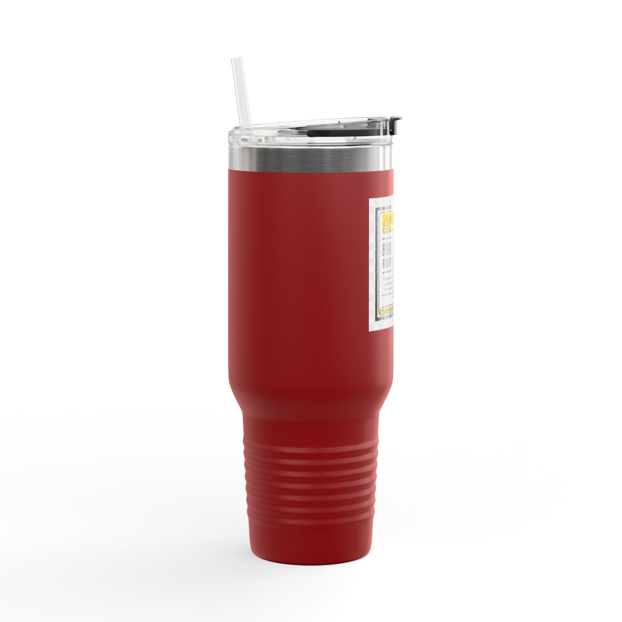 40oz Insulated Travel Mug — "Built Different" Construction Warning Graphic