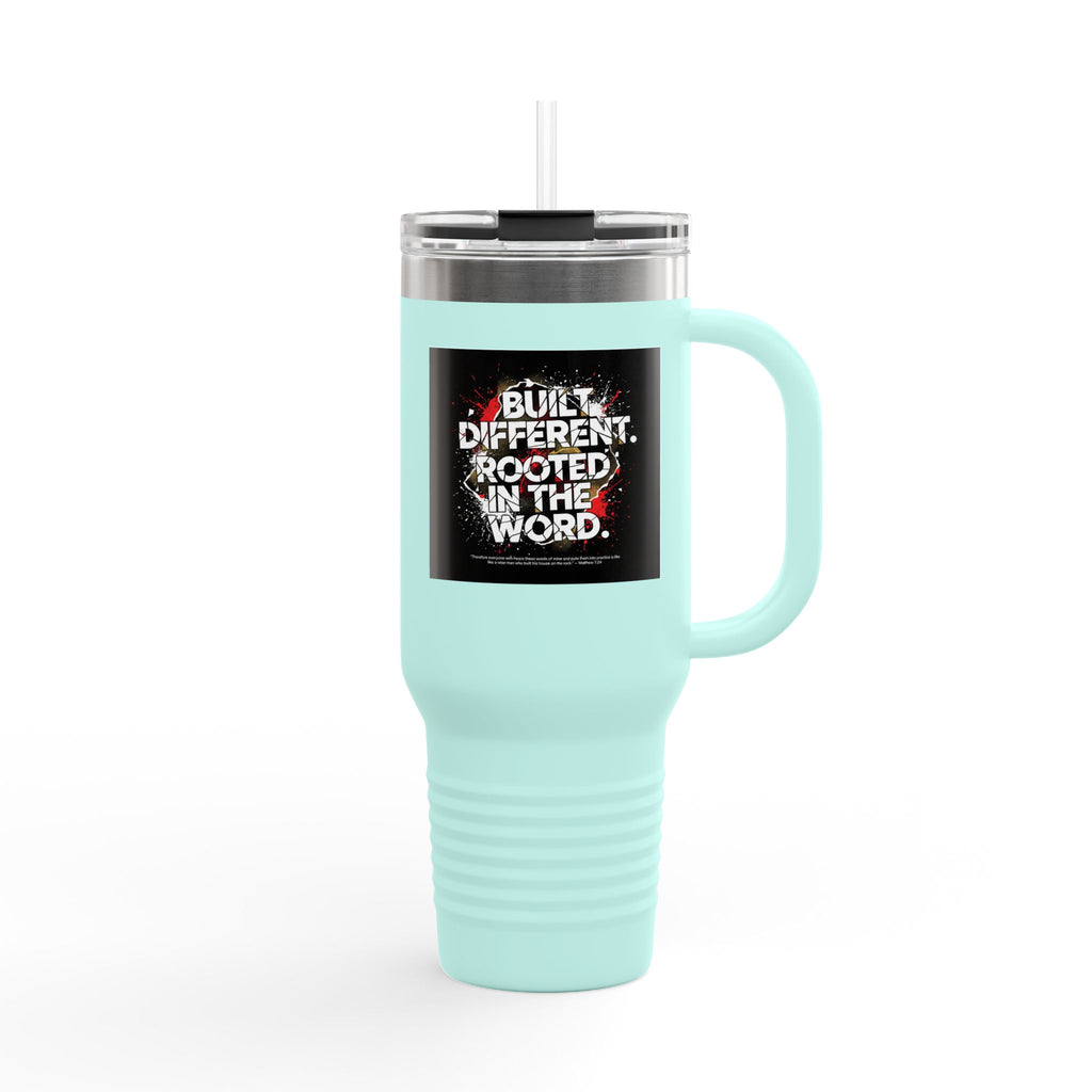 40oz Insulated Travel Mug — "Built Different. Rooted in the Word." Inspirational Stainless Tumbler