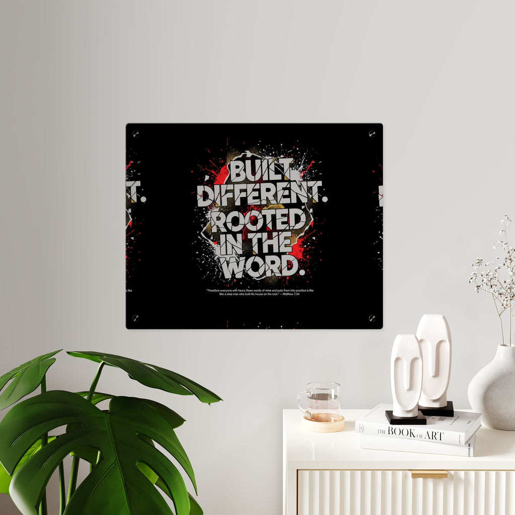 Acrylic Wall Art Panel — “Built Different Rooted in the Word” Inspirational Christian Decor