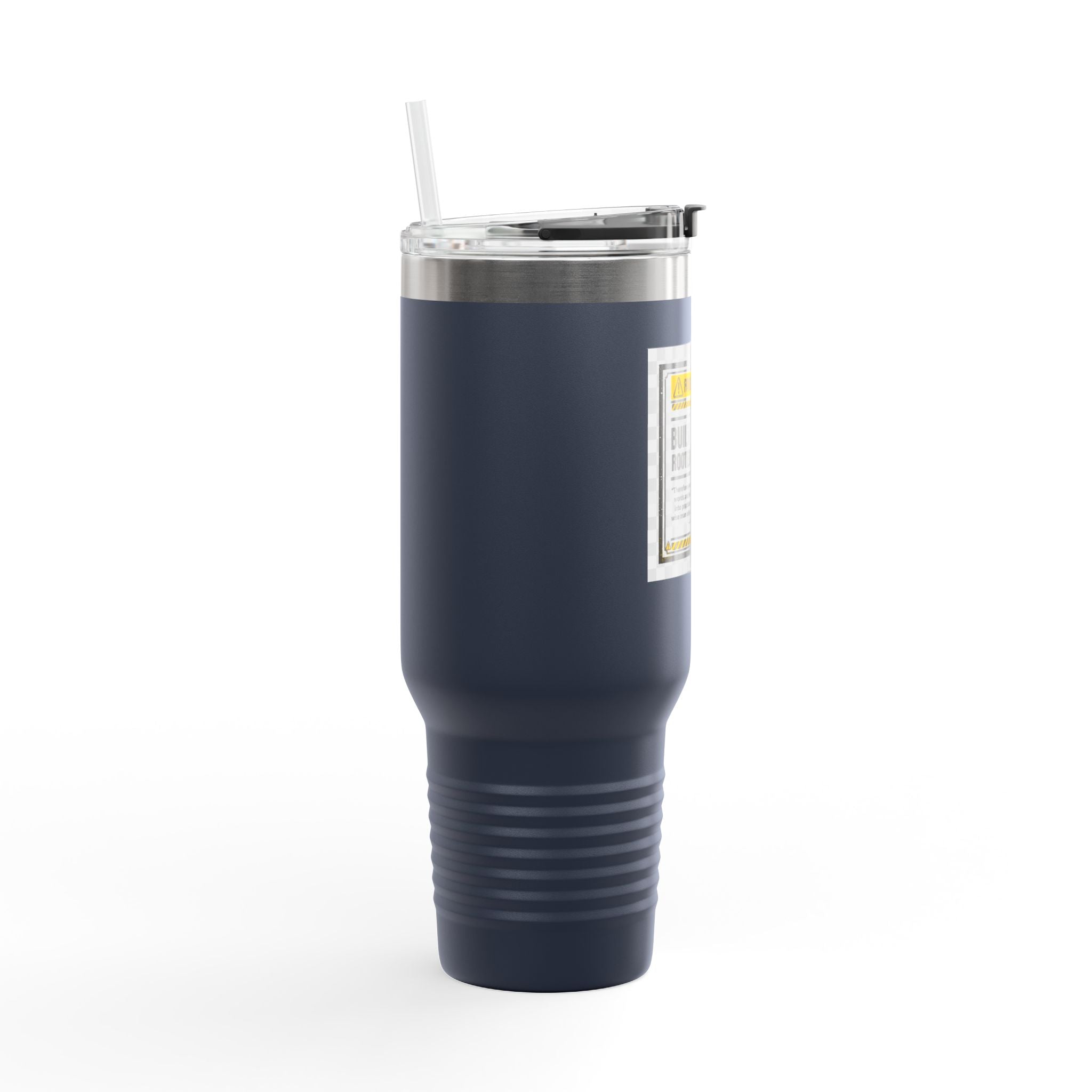 40oz Insulated Travel Mug — "Built Different" Construction Warning Graphic