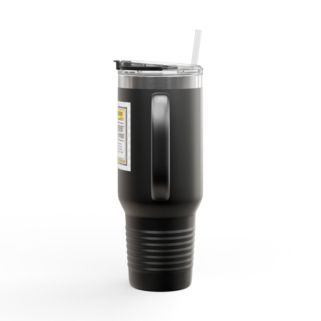 40oz Insulated Travel Mug — "Built Different" Construction Warning Graphic