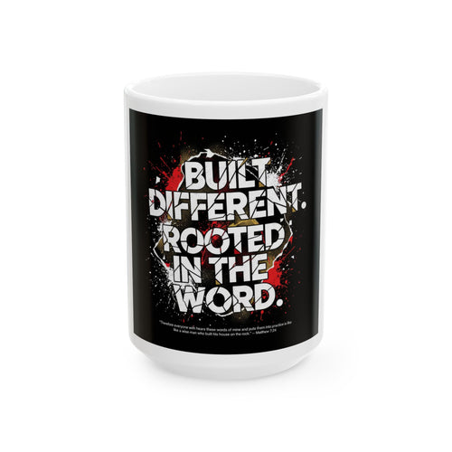 Built Different Rooted in the Word mug | Christian faith typography ceramic mug