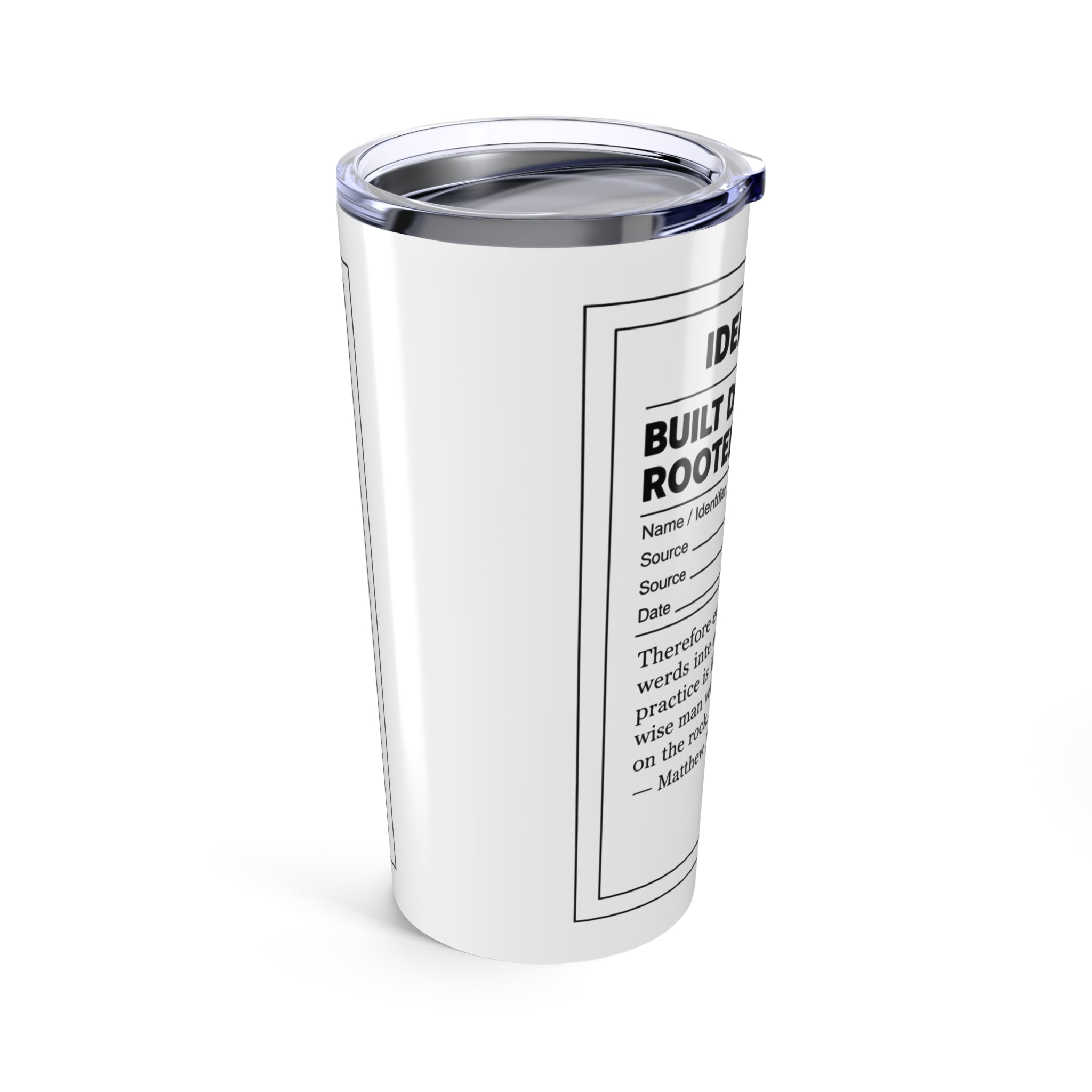 Identity Record Form Tumbler 20oz | Built Different, Rooted in the Word