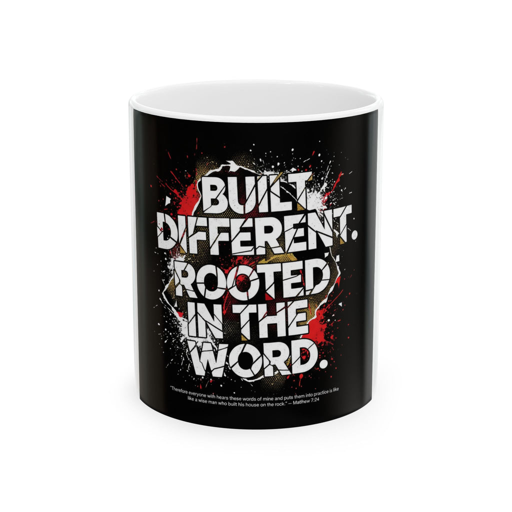 Built Different Rooted in the Word mug | Christian faith typography ceramic mug