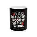 Built Different Rooted in the Word mug | Christian faith typography ceramic mug