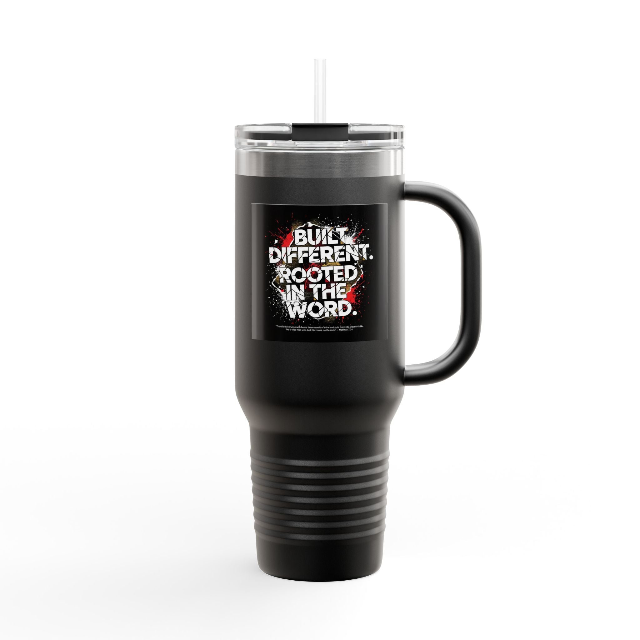 40oz Insulated Travel Mug — "Built Different. Rooted in the Word." Inspirational Stainless Tumbler