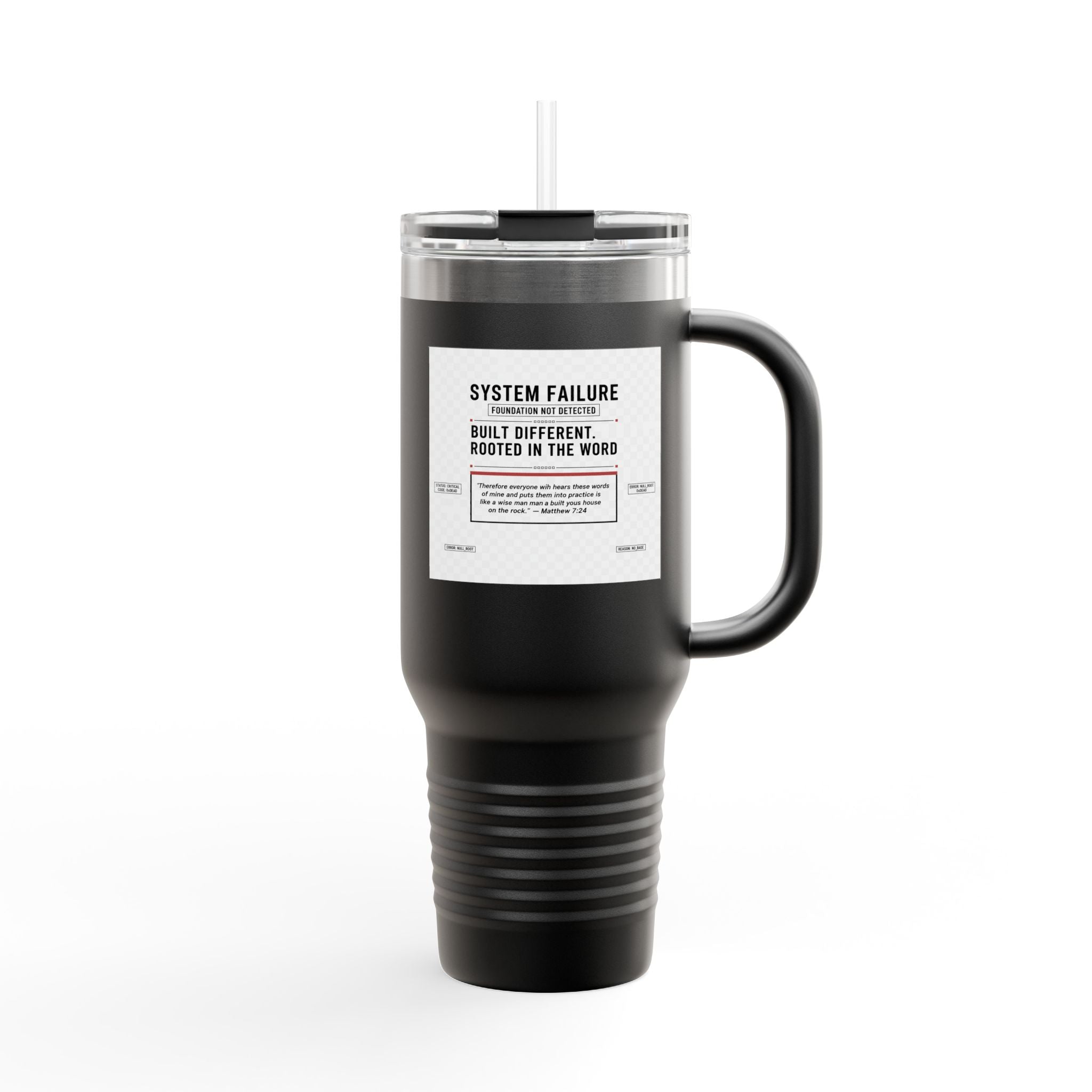 40oz Insulated Travel Mug — “System Failure” Retro Tech Print