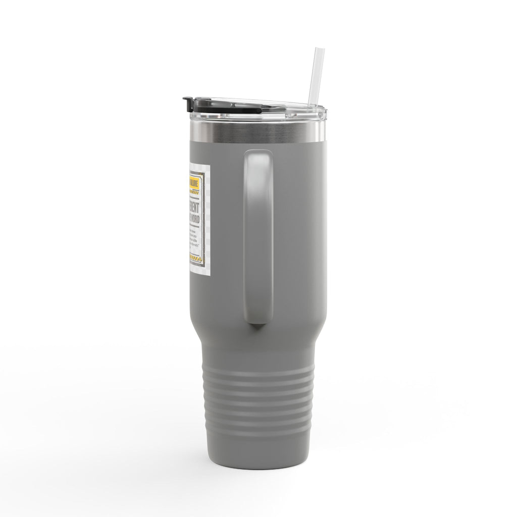 40oz Insulated Travel Mug — "Built Different" Construction Warning Graphic