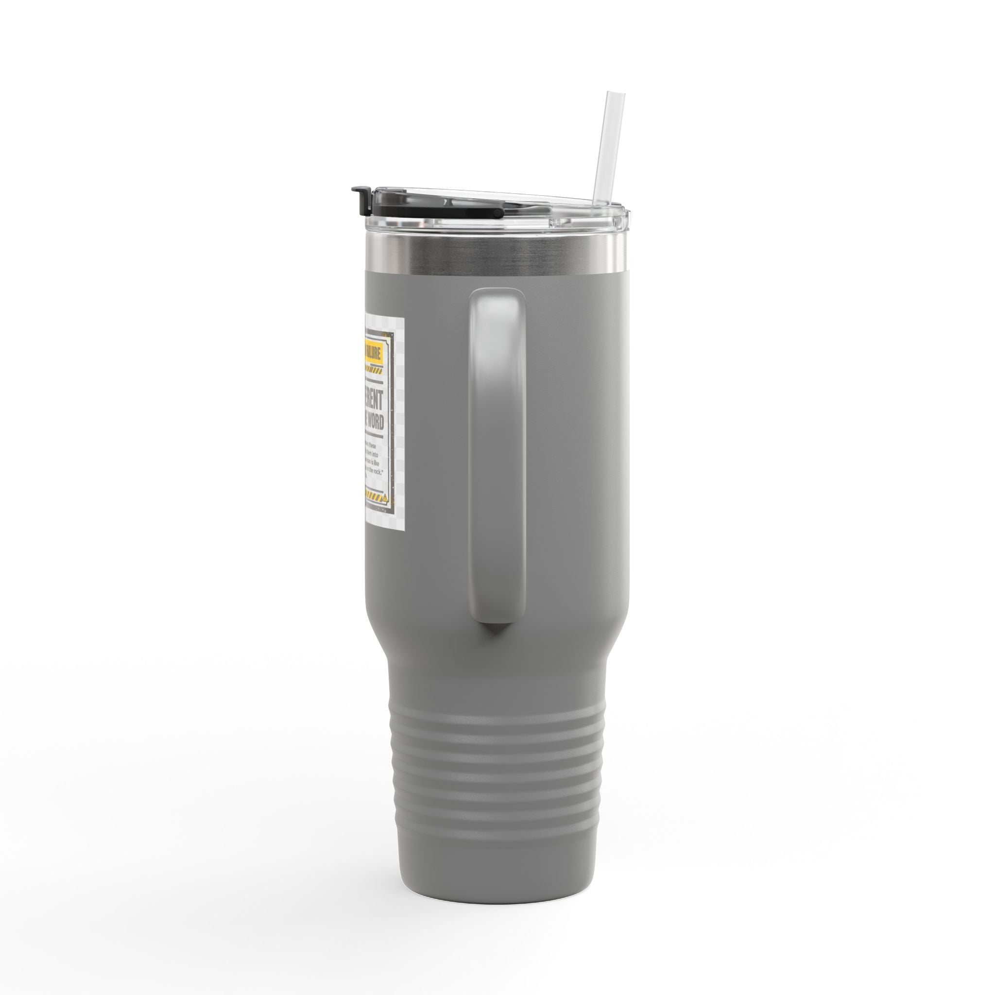 40oz Insulated Travel Mug — "Built Different" Construction Warning Graphic