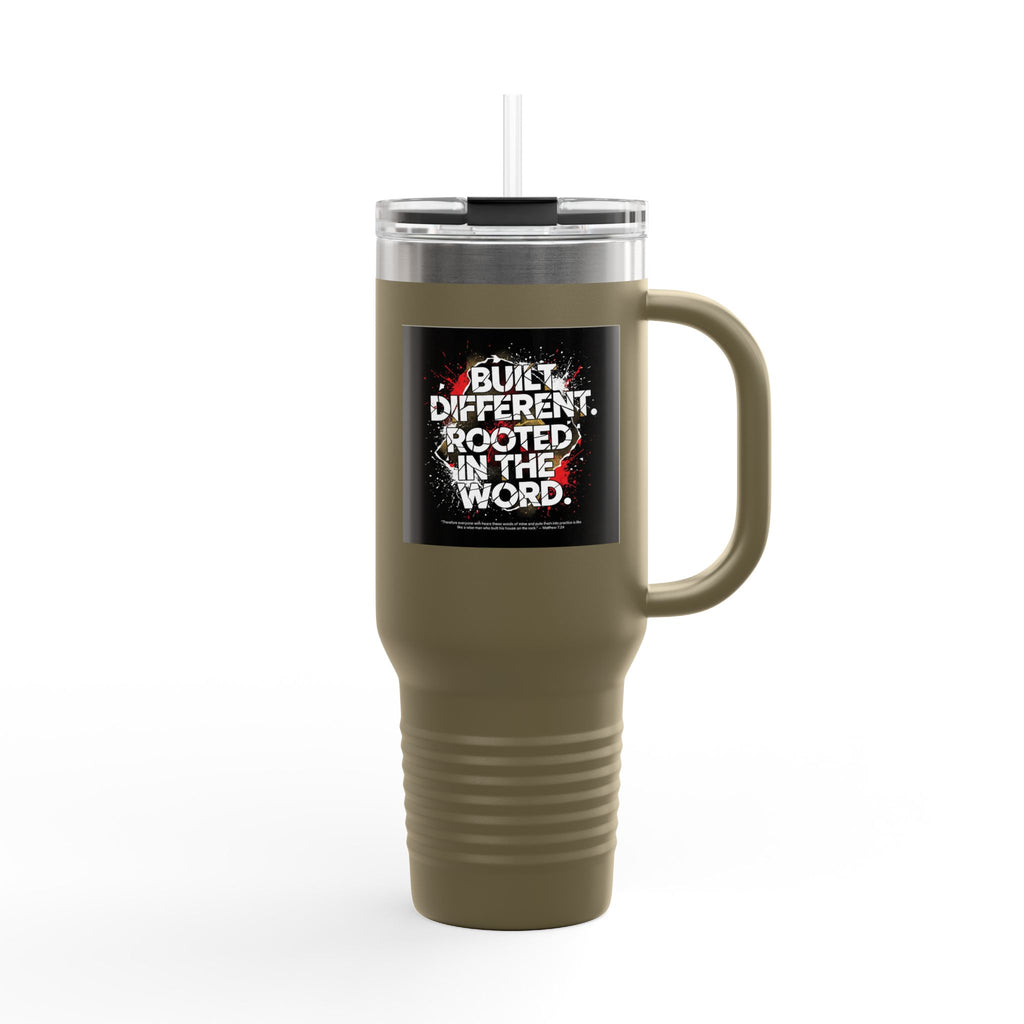 40oz Insulated Travel Mug — "Built Different. Rooted in the Word." Inspirational Stainless Tumbler
